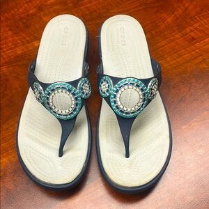 Crocs Sanrah Diamanté wedge flip sandals